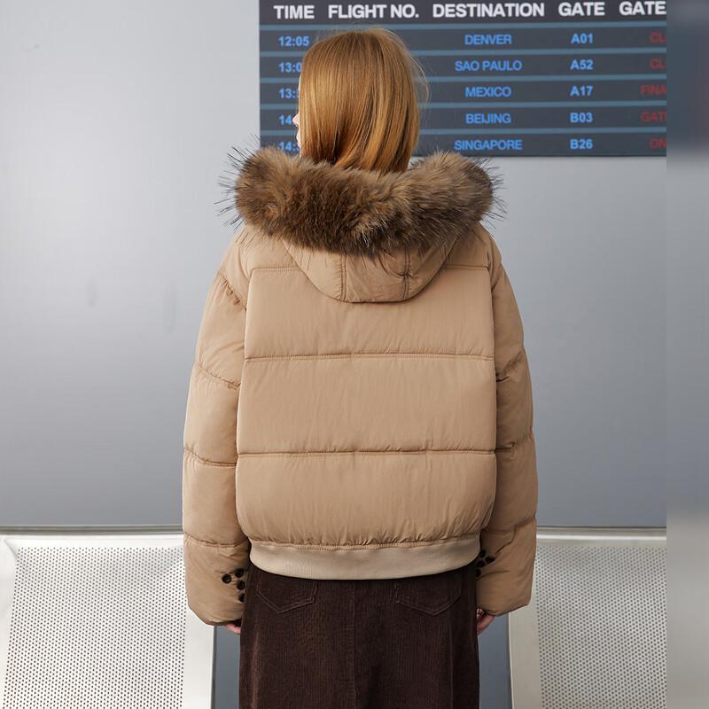 unifree Retro Hooded Padded Jacket with Fur Collar