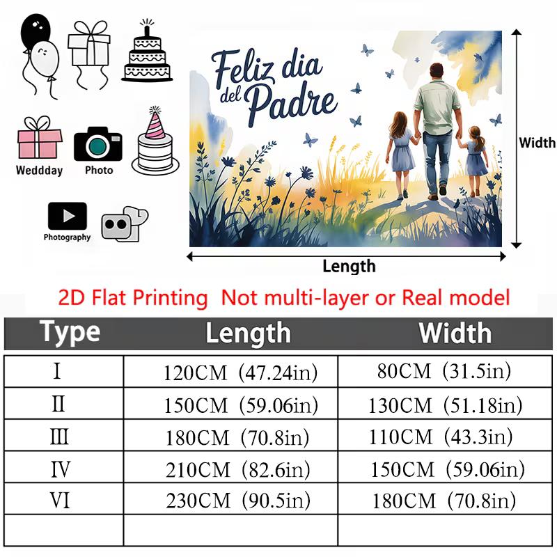 2D Feliz Dia del Padre Backdrop Watercolor Dad & Daughters Party Background Banner