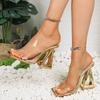 Fashion Temperament Special-shaped Heel Flip-flops Women's Summer New Square Toe Open-toe Transparent Strap Non-slip High Heels