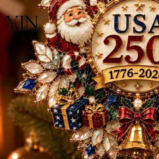 Seasonal Office Hotel Decorations Christmas Acrylic Hanging Ornament, Double Side Printed 250th Anniversary Pendant Indoor Outdoor Xmas Party Supplies