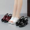 Fashion Small Size 32-43 Elegant Block High Heels Sandals Summer 2025 Patent Leather Shoes Thick Platform Women Office Model Sandals