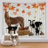 Vintage Retro Wood Grain Farm Animal Tapestry Wall Hanging Flowers and Plants Horse Cow Chicken Tapestry Home Decor