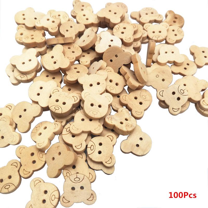 20 шт./50 шт./100 шт. Декоративные деревянные пуговицы в виде медведя Натуральные подвески в виде плюшевого мишки 2 отверстия Деревянные пуговицы для шитья для детей 7Nk247