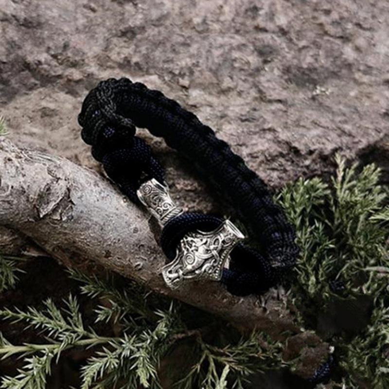 Новый высококачественный мужской браслет из нержавеющей стали 316L, амулет викингов, плетеный браслет из веревки, тотем Молота Тора, древний браслет с подвеской из бисера викингов