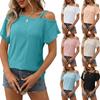 Summer Women's Solid Color Single Shoulder Short Sleeved T-shirt with Hollowed Out Top for Women Shirt