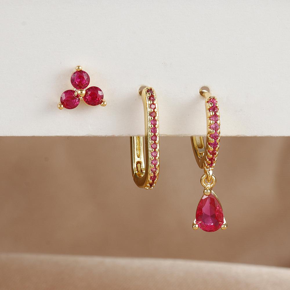 3PCS/Set Fashion Waterdrop Shape Zircon Hoop Earrings For Women Delicate Triangle Shaped Flower Stud Earrings Piercing Jewelry