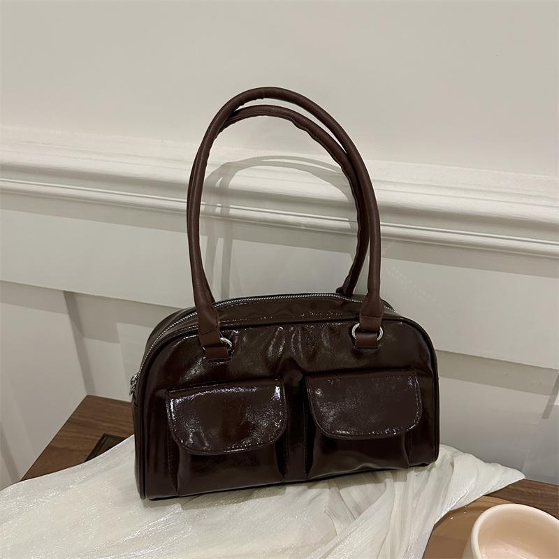 Минималистская большая вместительная сумка из искусственной кожи с несколькими карманами, однотонная легкая прочная сумка на плечо для женщин, повседневная/для шопинга