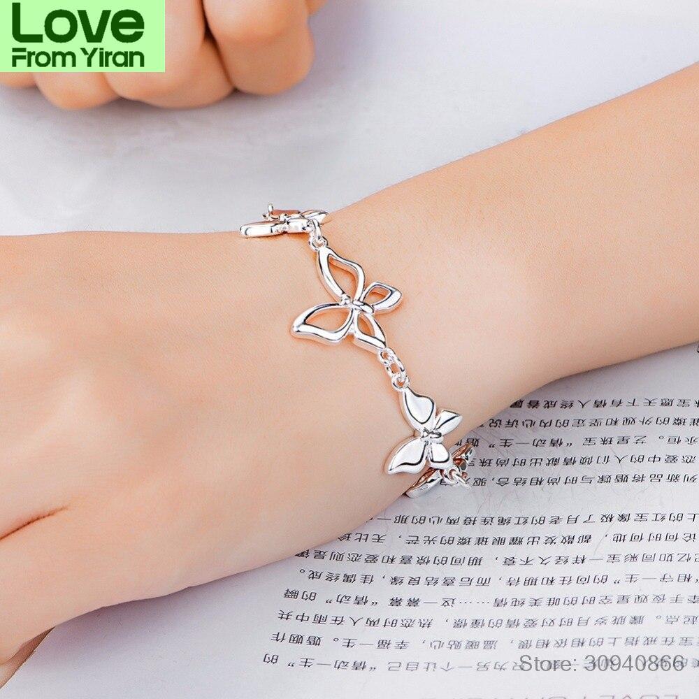 Charming Butterfly Pattern Bracelets Real 925 Sterling Silver Cubic Zirconia For Women Female Pretty Wedding Design Gifts