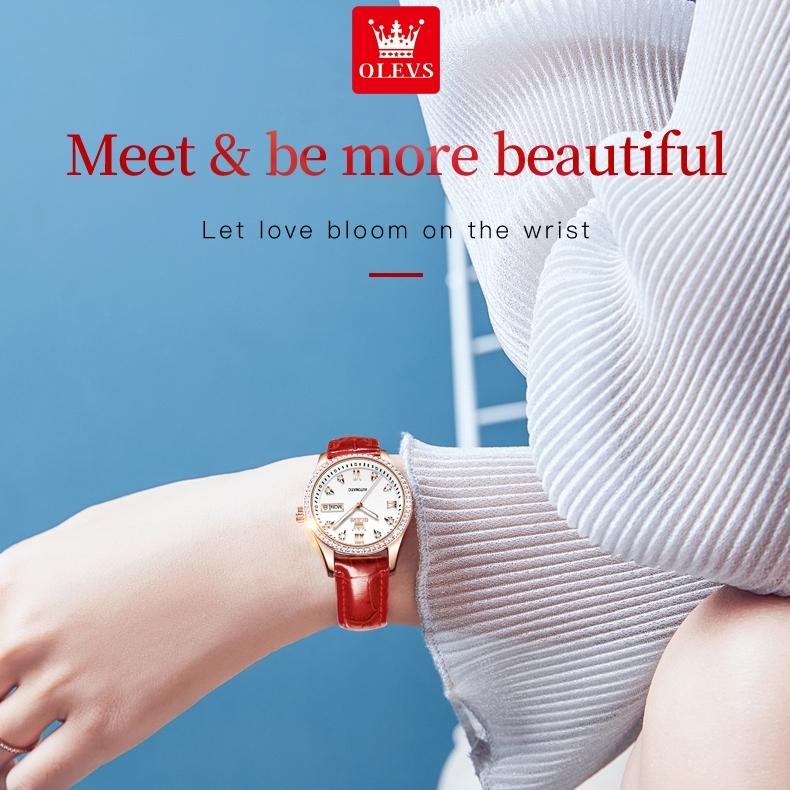 OLEVS Часы Автоматические Механические Часы Кожаные Водонепроницаемые Женские Часы Женские Часы