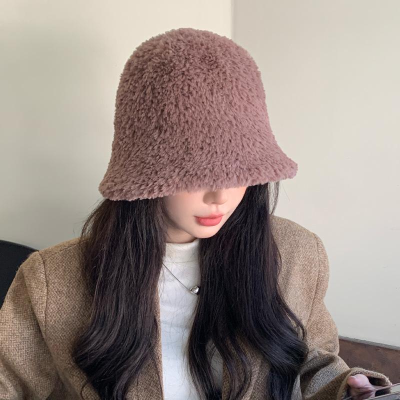 New Fuzzy Niche Bucket Hat Women'S Winter Outdoor Travel Warm Solid Color Basin Hat Tide