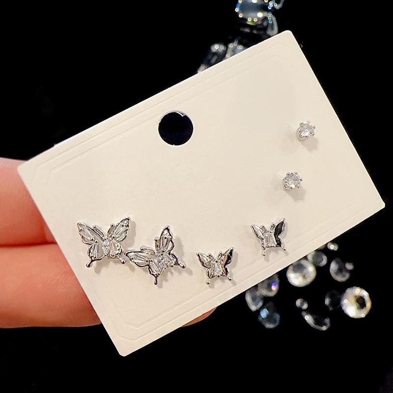 6Pcs/Set Y2K Silver Color Butterfly Stud Earrings For Women Punk Earring Set Trendy Jewelry Gifts