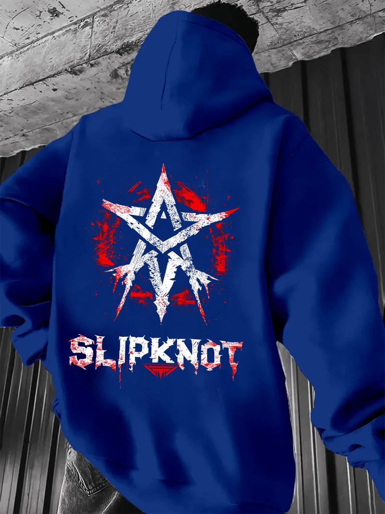 Slipknot Graphic Print hoodie Sweatshirt - Navy Blue Casual Pullover with White Star Design