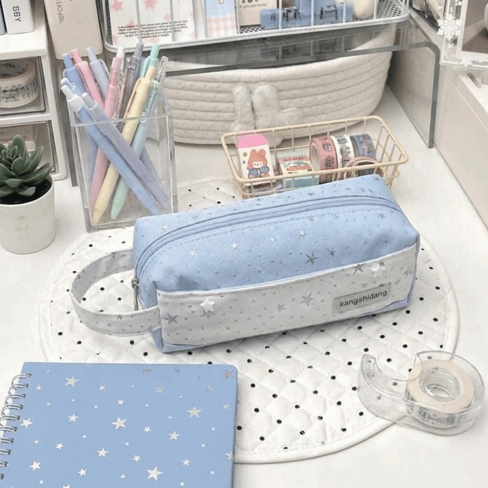 Star Print Stationery Storage Bag Canvas Pen Purse Y2K Polka Dot Pencil Bag For Teenagers