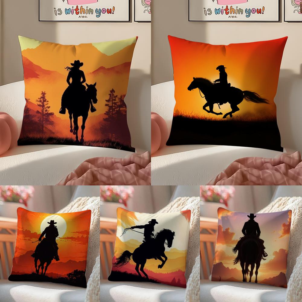 Dynamic Bold Cool Rider Horse Painting Cushion Cover Linen Pillowcase Cover Soft Decor for Sofa Home Room
