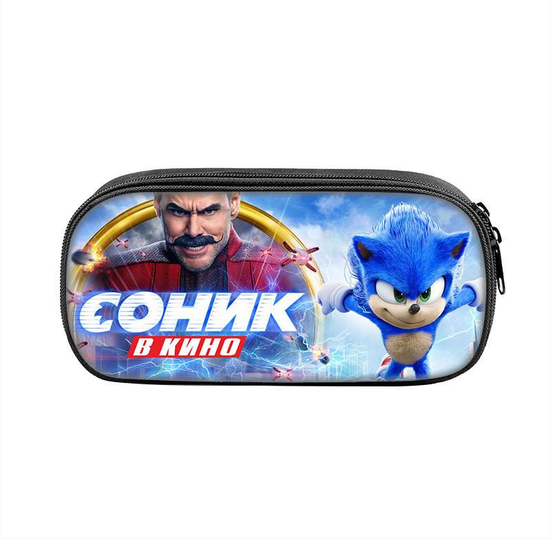 Студенческая однослойная сумка-пенал с принтом персонажа мультфильма Соник для школы и в подарок