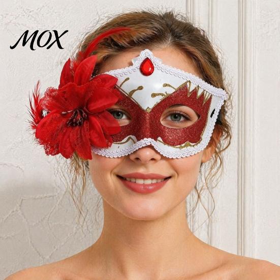 Fancy Dress Accessory Masquerade Masque for Women, Glitter Venetian Half Face with Side Floral Party Flower And Feather Halloween Costume, Mardi Gras,