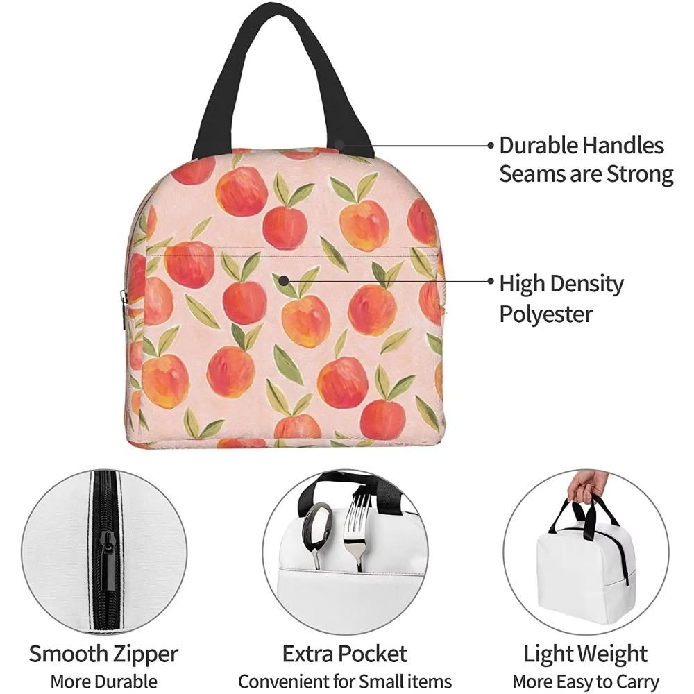 Peach Bright Orange Watercolor Cute Insulated Lunch Box Cooler Tote for Adults Work Office School Picnic Beach Reusable Lunchbox