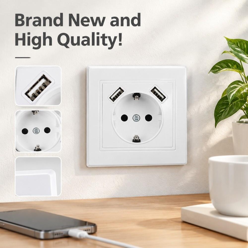 with 2 USB Schuko Socket with USB EU Standard USB Charger Power Socket Power Wall Outlet Home Use