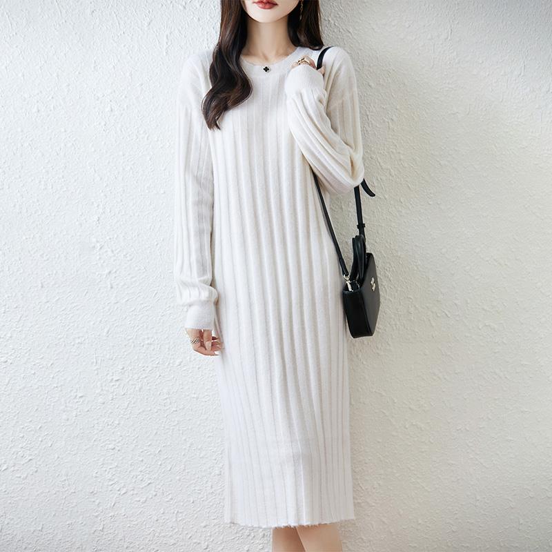 Женское платье-свитер 100% шерсть MODERN NEW SAGA O-образный вырез трикотажный длинный пуловер зимние джемперы шерстяное длинное платье женское