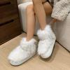 Модные Повседневные Однотонные Ботинки на Толстой Подошве из Искусственного Меха, Пушистые Длинные Плюшевые Зимние Ботинки Женские Нескользящие Мягкие Хлопковые Ботинки Женские 2025 Зима