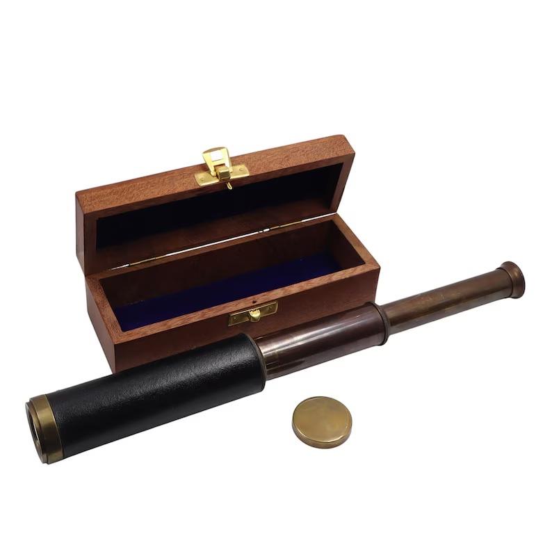 Personalised 12-Inch Bronze Telescope with Wooden Box: Custom Spyglass Gift