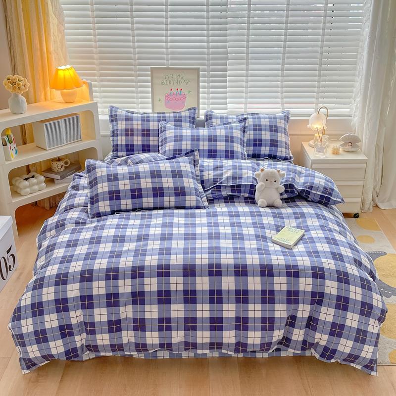 Cute Panda Duvet Cover Twin Queen Size for Kids Girls Boys Room Decor,Gray Grid Bedding Set 3pcs,Cartoon Animals Comforter Cover