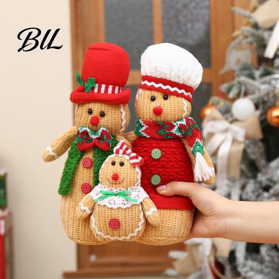 Charming Winter Holiday Gifts Christmas Plush Gingerbread Man Figures with Hat Scarf, Cute Stuffed Family Tree Hanging Dolls of 3 Ornament for
