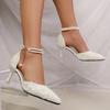 Женские белые туфли-лодочки с ремешком на щиколотке и блестящими жемчужинами, осень 2025, дизайнерский бренд, банкетные туфли для вечеринки, женские элегантные туфли на каблуке с острым носком