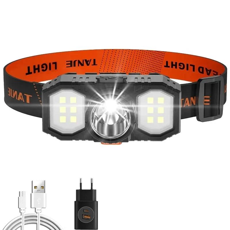 COB XPE LED Headlight Portable Flashlight Lantern Headlamp USB Rechargeable Outdoor Waterproof Headlight Built-in 18650 Battery