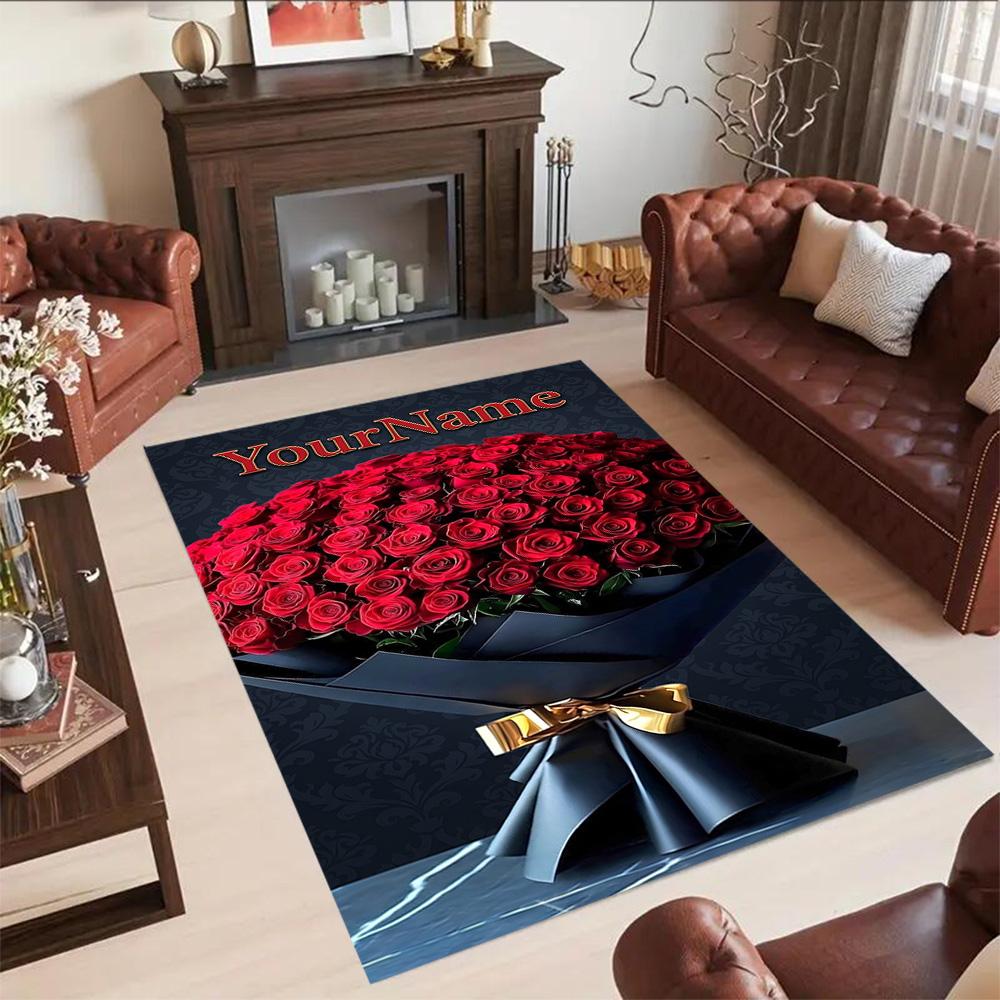Rose Customize Your Name Carpet Design for Game Room Kitchen Study room Foyer Antislip Carpet Decorate Offices Perfect Gift for Women/Men