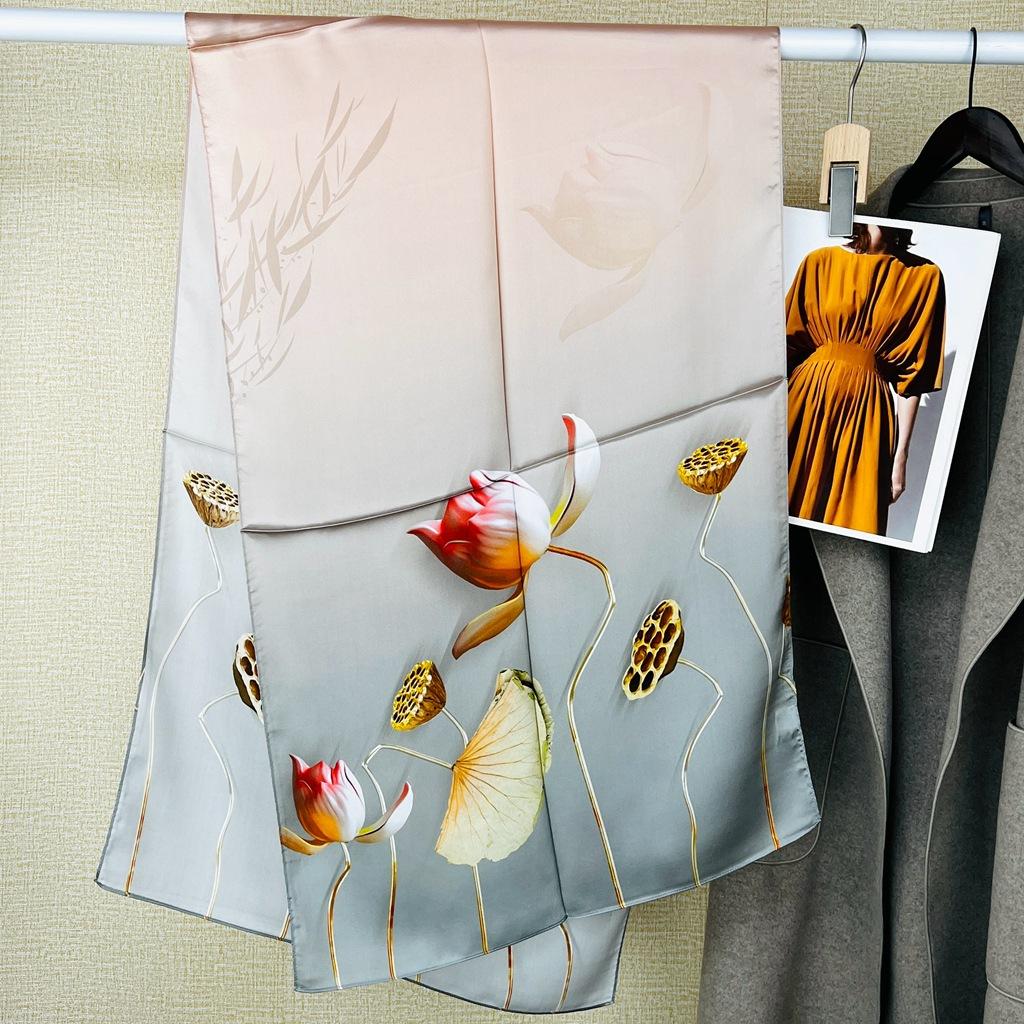 Весенне-осенний шелковый шарф женский шелковый длинный шарф подарок китайский стиль ципао шаль из 100% шелка тутового дерева