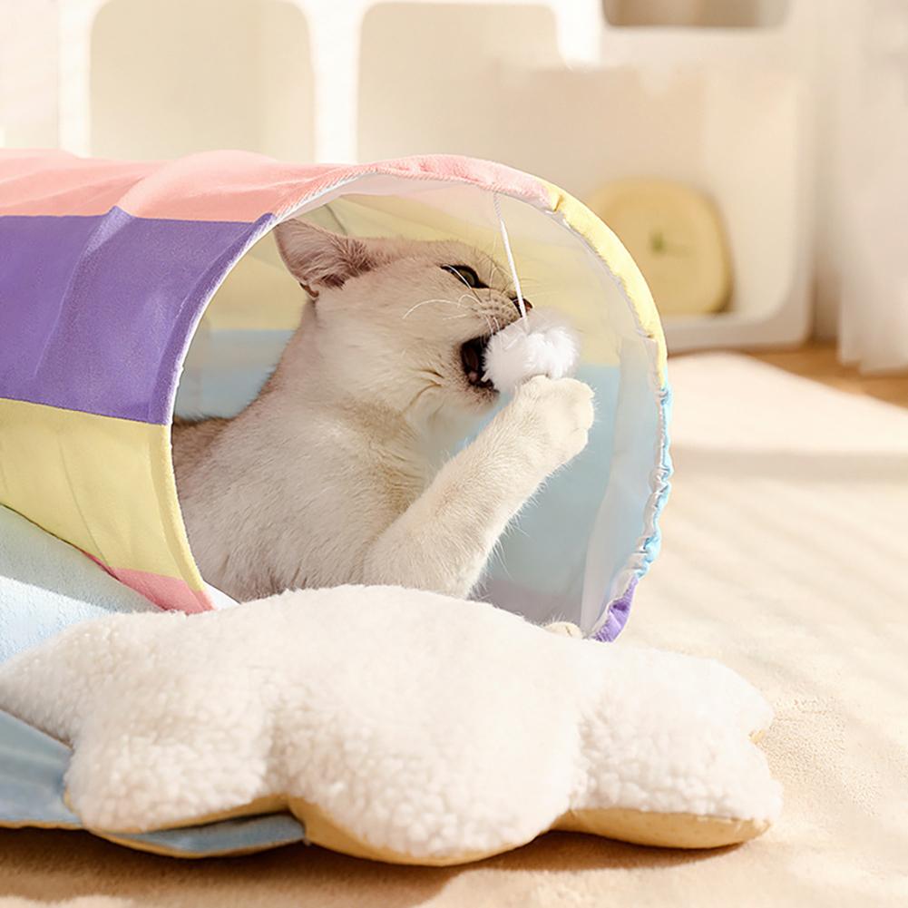 Cat Tunnel Bed, Cat Tubes And Tunnels With Teddy Velvet Cushion, Pet Snuggery Hideout For Rabbit, Small Dog