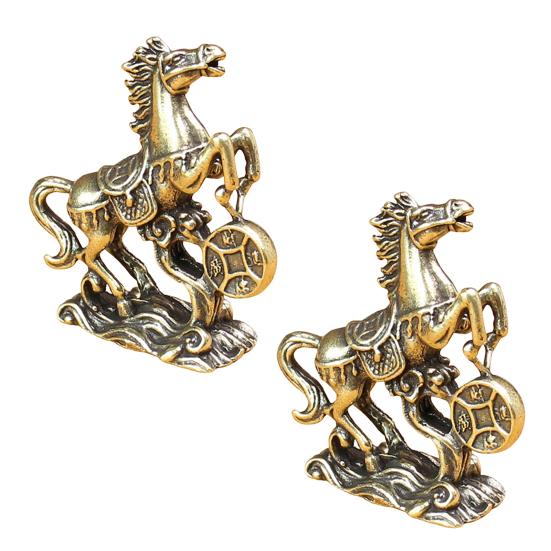 Мини Латунная Статуэтка Счастливой Лошади с Монетой Китайский Новый Год Фэн-шуй Талисман Лошади Винтажная Медная Скульптура Зодиакального Животного для Богатства Удачи
