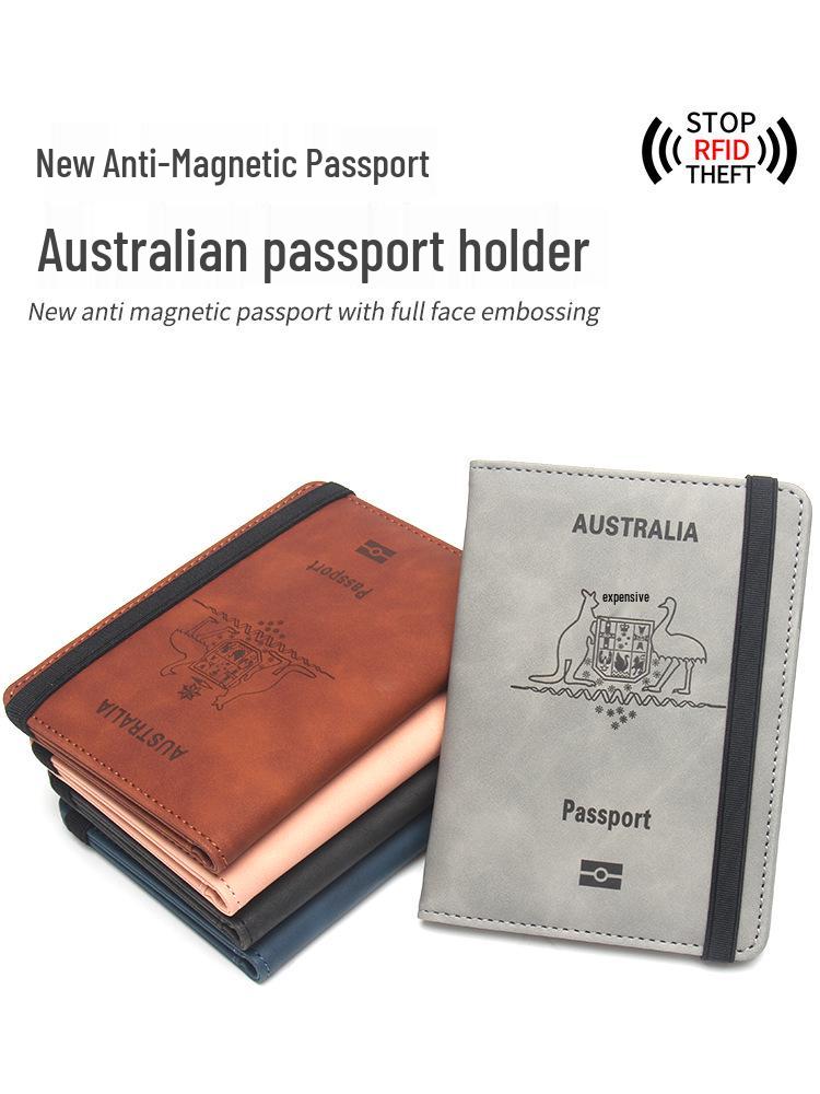 Anti-Theft Leather Passport & Card Holder with Anti-Magnetic Protection, Multiple Pockets for Bank Cards