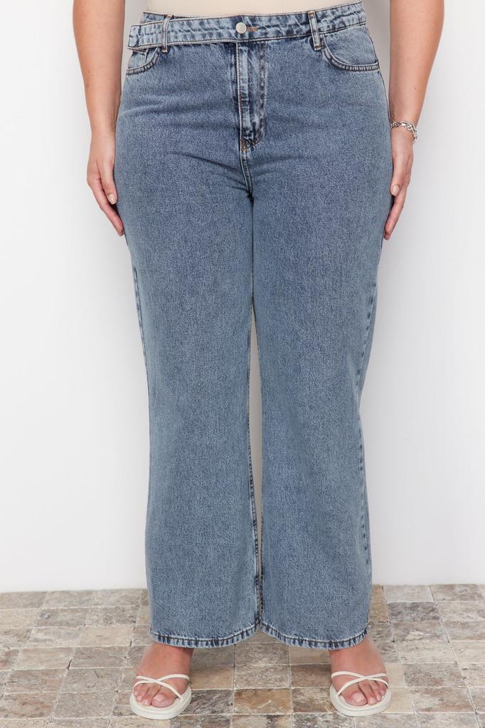 Женские синие джинсы широкого кроя больших размеров