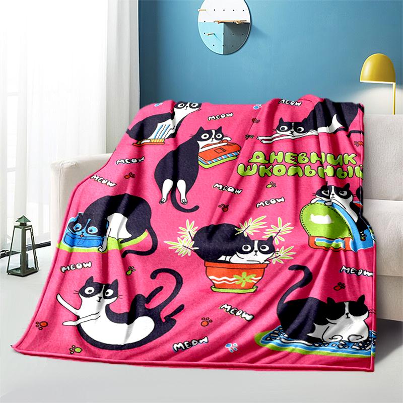 Cartoon Cat HD Printed Flannel Blanket Baby Girl Boy Office Camping Picnic Blankets for Children Sofa Blanket Soft Thin Blanket