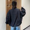 Womens Oversized Zip-Up Embroidered Letter Jacket Fall Casual Hooded Outerwear Lightweight Cotton Blend