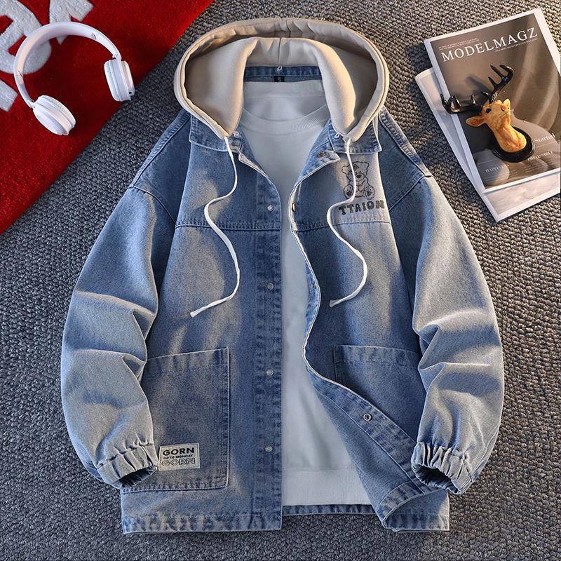 Модная мужская джинсовая куртка с клетчатыми вставками 2025 - Имитация двубортной куртки с отложным воротником для весны и осени
