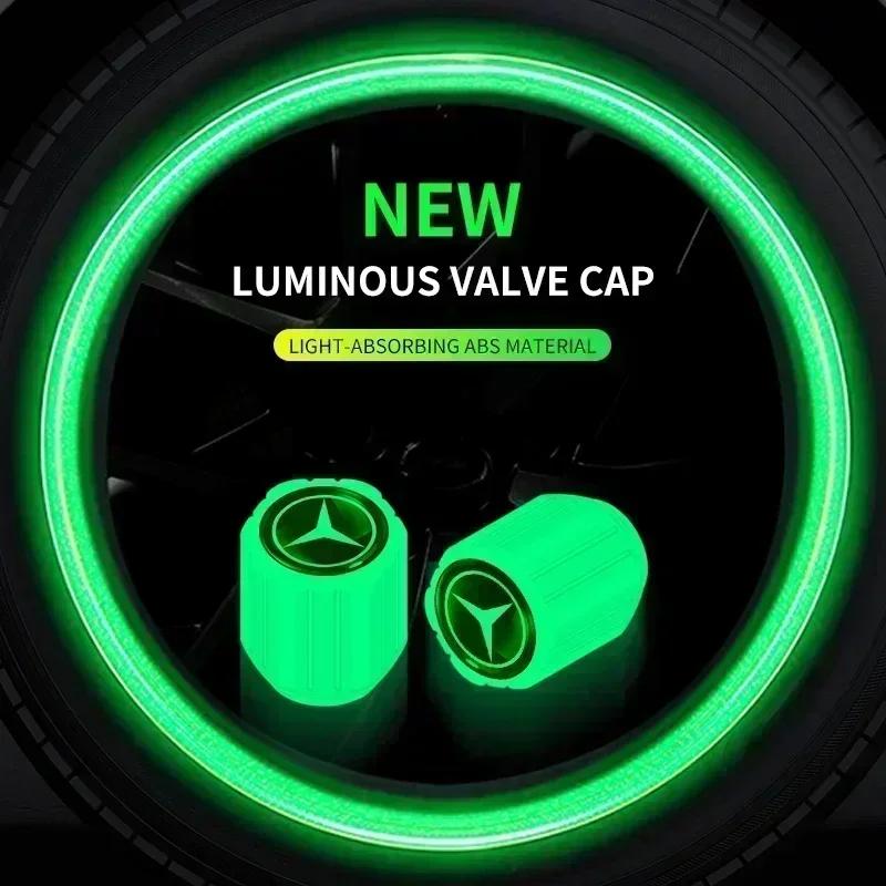 SUD2 4pcs Car Luminous Tire Valve Cap Wheel Nozzle Night Glowing Caps For Mercedes Benz AMG A B C E S class GLA GLC CLA GLK GLE