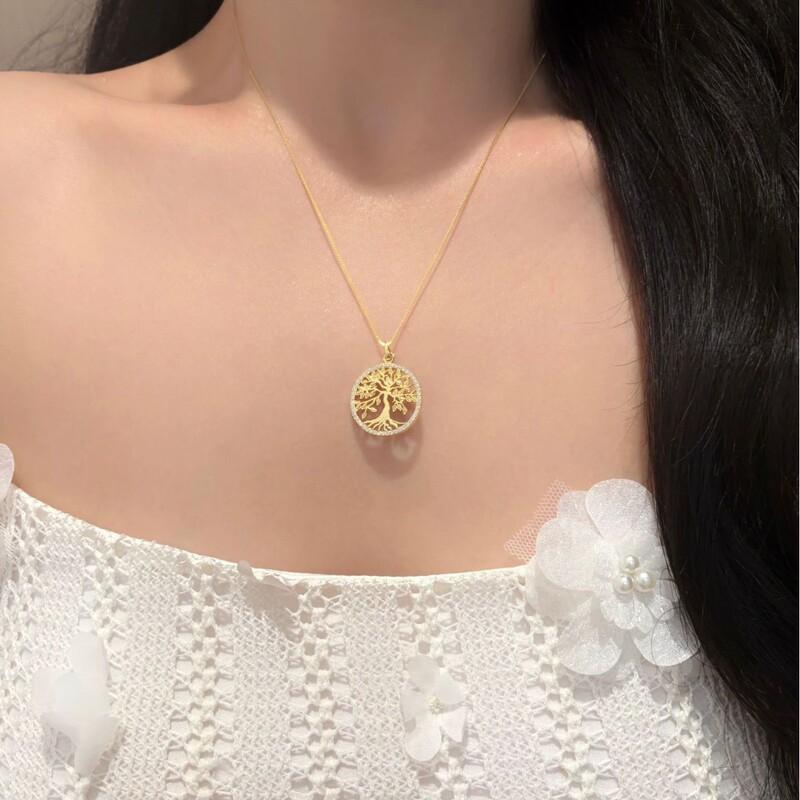 2026 Geometric Hollow Tree Of Life Pendant Necklace Women Sterling Locket Chain With D-Color Moissanite Gold Or