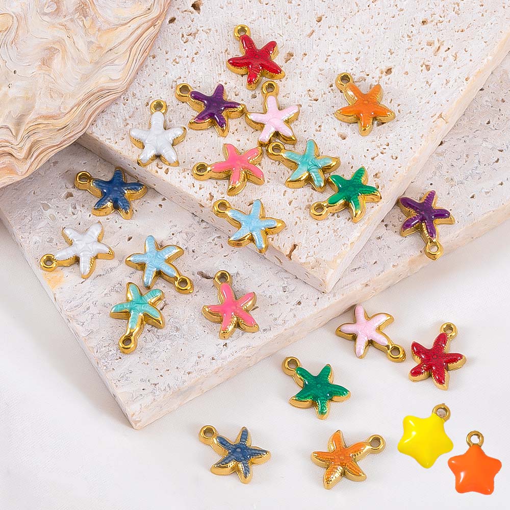 5pcs Fashion Stainless Steel Enamel Golden Starfish Charms Pendants DIY Necklace Bracelet Charm for Jewelry Findings Components