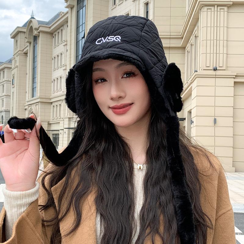 Корейская новая осенне-зимняя шапка для женщин, однотонная, универсальная, с большими ушками-карманами, на шнурке, шапка-ушанка Лей Фэн, зимняя, для улицы, теплая, для защиты ушей