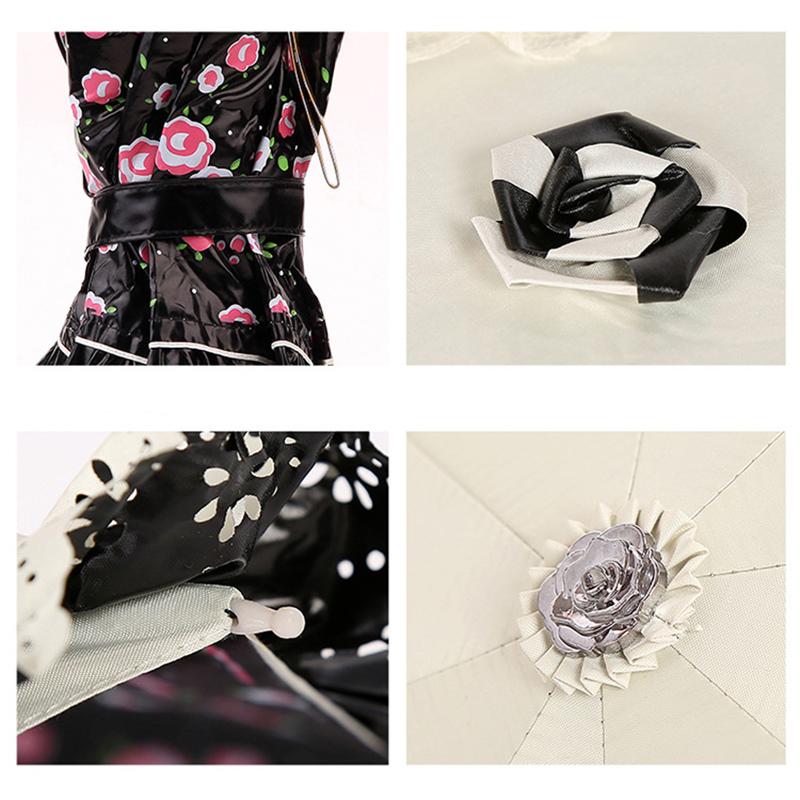 Lace Flower Women Sun Parasol Sunscreen Portable Compact Black Coating Anti UV Rain Umbrella Girl Princess Sunshades Vintage