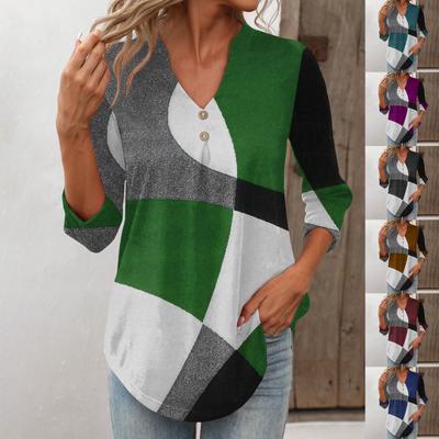 Женские топы на пуговицах с v-образным вырезом Женские топы с рукавами 4/3 Неровный низ Топы с рукавами 4/3 Повседневные повседневные топы Модные топы с рукавами 4/3 Футболки