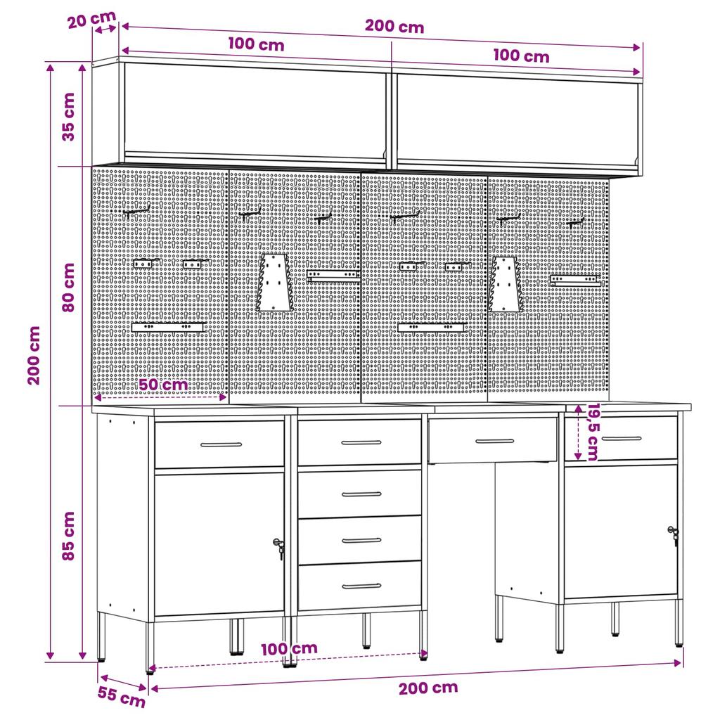 Workbench Cabinet Set with Drawers and Storage 10 pcs Red
