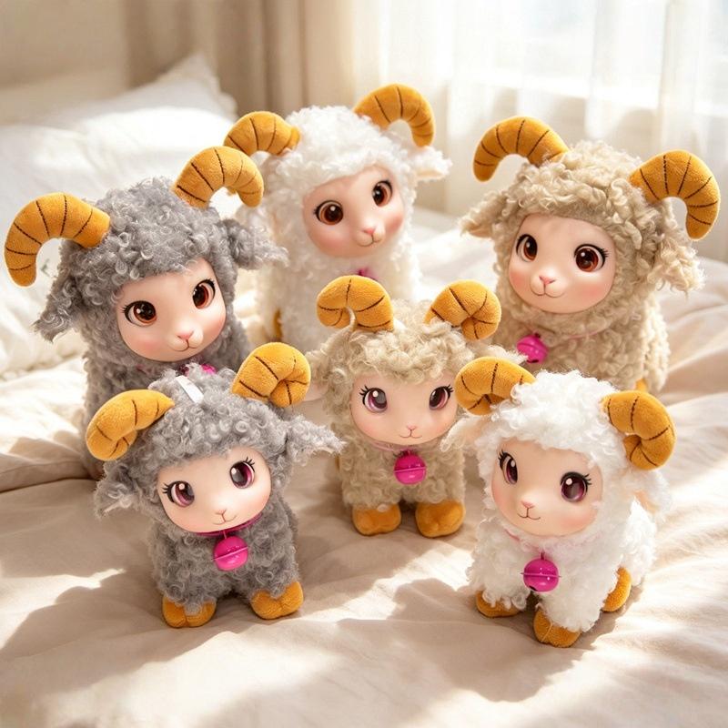 Cute Fluffy Lamb Plush Toy Soft Sheep Stuffed Animal Doll with Bell Small Size for Kids Carry On Travel Play Gift