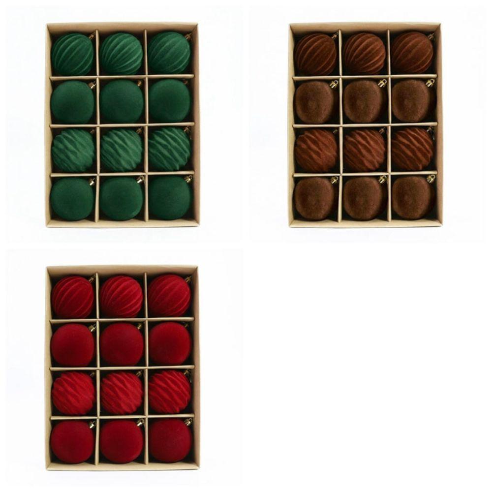 12pcs/set 6cm Velvet Christmas Ball Pendant Flocked Xmas Tree Ornaments Party Favors