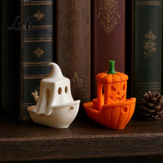 Relaxation Gift Idea 3D Printed Ghost/Pumpkin Boat Figurine Creative Ghost Ornament Mini Pumpkin Fun Sculpture Desktop Decoration for Office Study