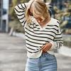 Spring and Autumn Women's Plus Size Casual Lapel Striped Knitwear