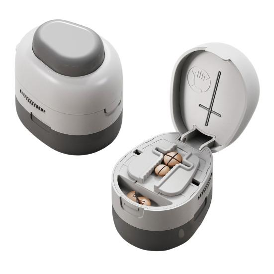 Универсальный нож для разрезания таблеток 2-в-1 с регулируемым размером 1/2 1/4 дюйма, острым лезвием и отсеком для хранения. Портативный и безопасный нож для разрезания таблеток любого размера.